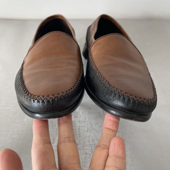 Bragano by Cole Haan Men's Two Tone Leather Loafers Black Brown 10.5 Italy - Picture 4 of 14